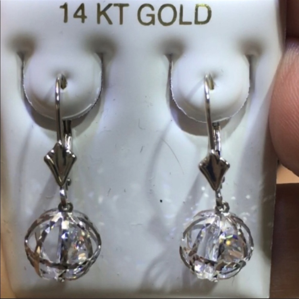 14k Pure White /Yellow Gold CZ Ball Earrings